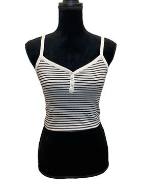 No Boundaries black and white striped henley cami crop top.